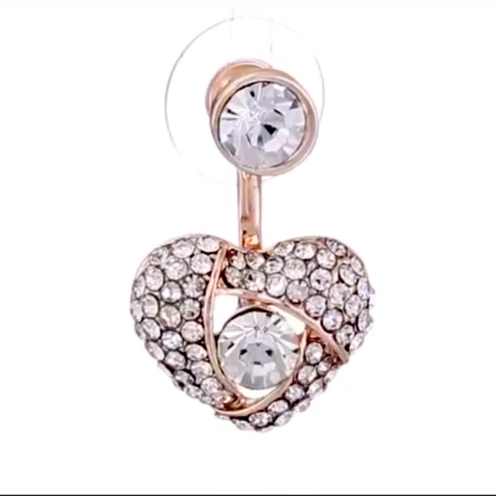 New Betsey Johnson Pave Heart Front & Back Earrings - Picture 3 of 10